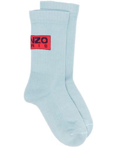 KENZO Chaussettes nervurées à patch logo - Bleu