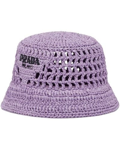 Prada Logo-embroidered crochet bucket hat - Lila