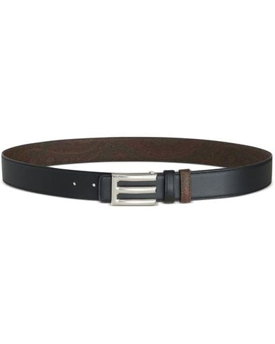 Etro Logo-buckle Reversible Leather Belt - Black