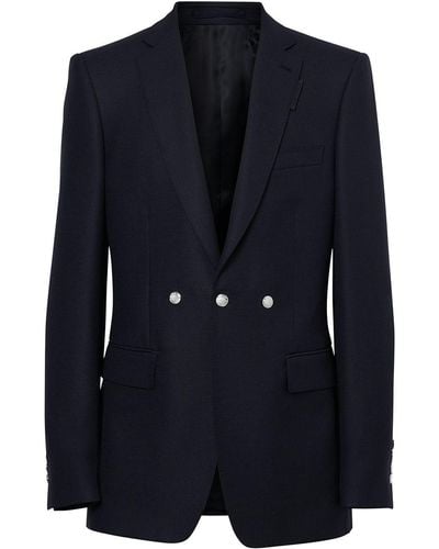 Burberry English Fit Triple Stud Wool Mohair Tailored Jacket - Blue