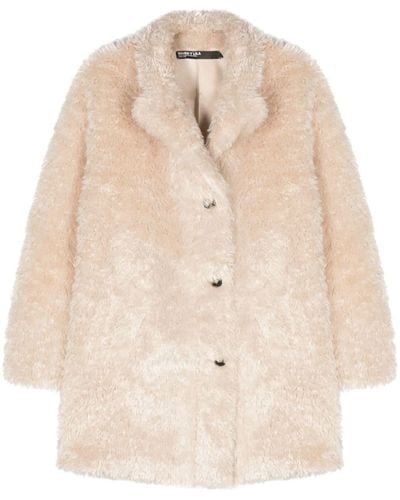 Bimba Y Lola Single-breasted Faux-fur Coat - Natural