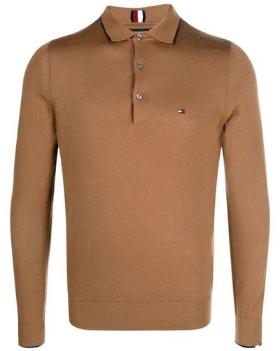 Tommy Hilfiger Logo-embroidered Polo-collar Sweatshirt - Brown