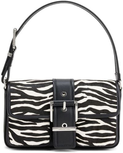 Michael Kors Medium Colby Zebra-print Shoulder Bag - Black