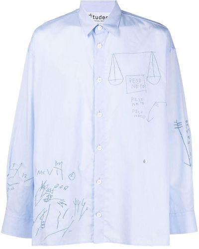 Etudes Studio Doodle-print Button-up Shirt - Blue