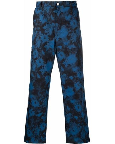 KENZO Pantalon droit Ghost Flower à motif tie dye - Bleu