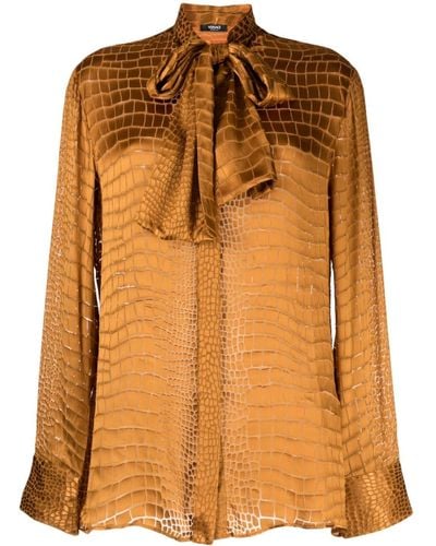 Versace Croc-effect Scarf-tie Shirt - Orange