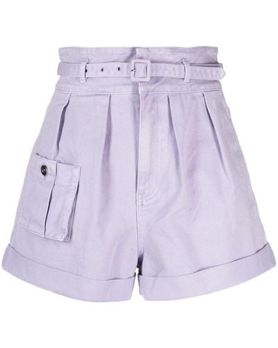 Self-Portrait Belted Cotton Shorts - Purple