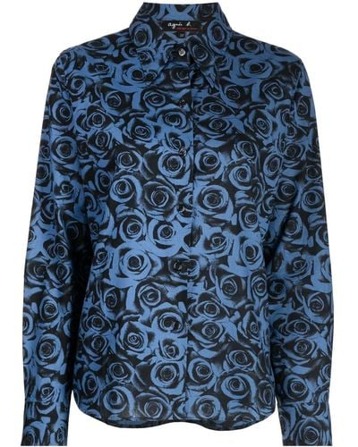 agnès b. Jimi Rose-print Cotton Shirt - Blue