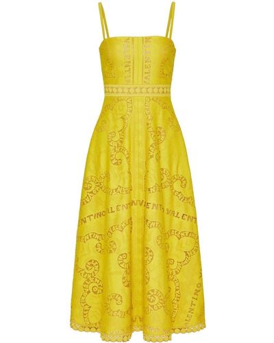 Valentino Garavani Lace-embroidered Midi Dress - Yellow