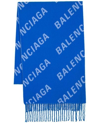 Balenciaga Écharpe en laine à logo jacquard - Bleu
