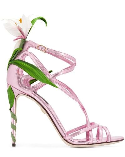 Dolce & Gabbana Mordore Nappa Sandals With Lily Embroidery - Rosa