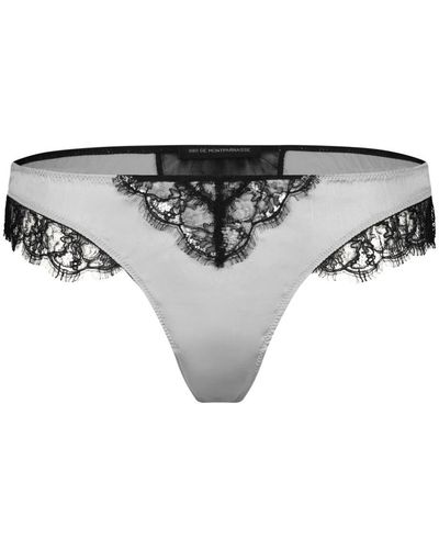 Kiki de Montparnasse Lace Inset Charmeuse Thong - Grey