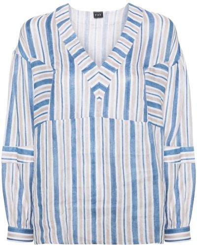 Fay Striped Linen Shirt - Blue