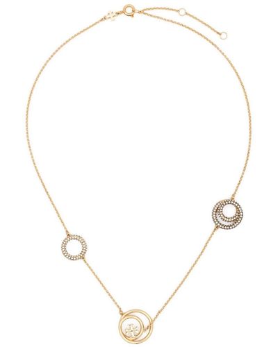 Tory Burch Double T Crystal Chain Necklace - Natural