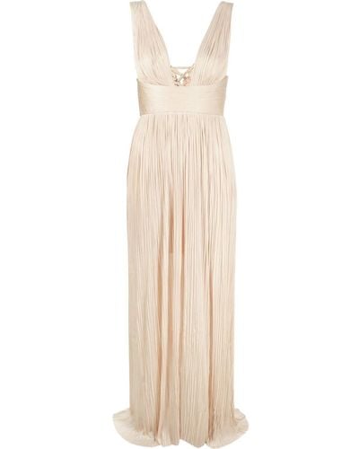 Maria Lucia Hohan Pleated V-neck Silk Gown - Multicolor