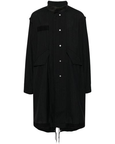Sacai Striped Single-breasted Coat - Black