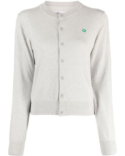 Chocoolate Heart-patch Button-up Cardigan - White