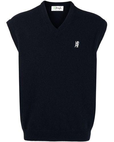 Pringle of Scotland Golfing Lion-logo Sleeveless Sweater - Blue