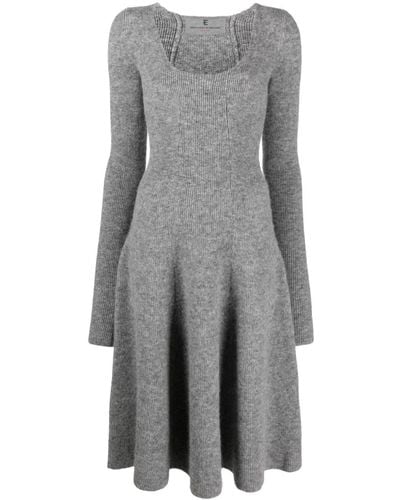 Ermanno Scervino Ribbed-knit Flared Midi Dress - Grey