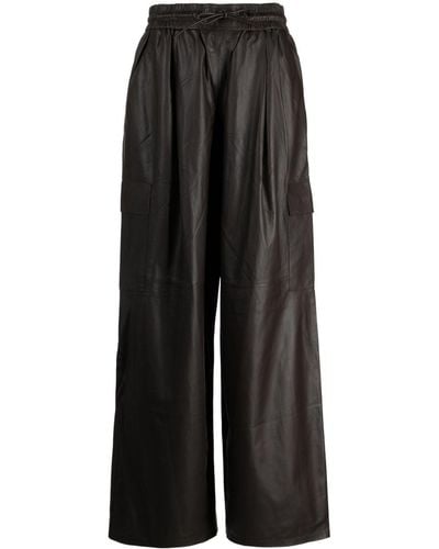 Yves Salomon Drawstring Leather Cargo Trousers - Black