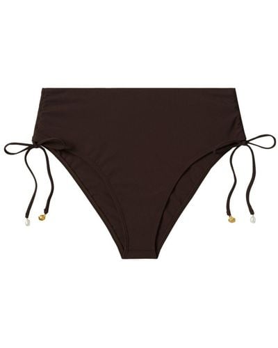 Tory Burch High-waist Cinched Bikini Bottoms - Brown