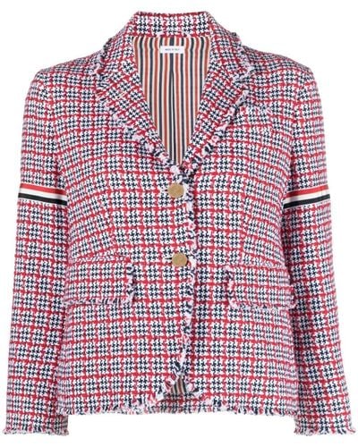 Thom Browne Check-pattern Tweed Jacket - Pink