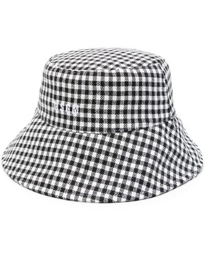 MSGM Logo-embroidered Gingham Bucket Hat - White