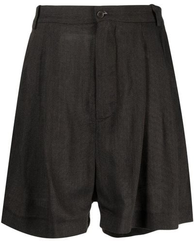 Hed Mayner Pleat-detailed Herringbone Shorts - Black