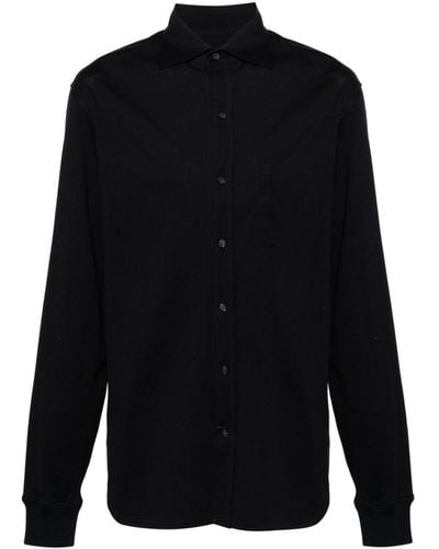 Isaia Piqué Cotton Shirt - Black