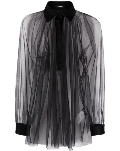 Styland Gathered Tulle Blouse - Black