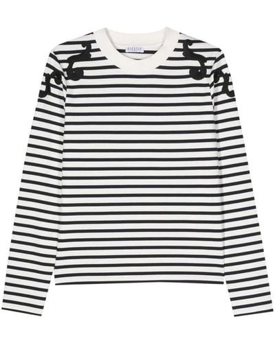 Claudie Pierlot Striped Embroidery-shoulder Sweatshirt - Black