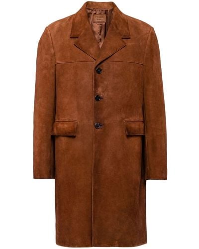 Prada Single-breasted Leather Coat - Brown