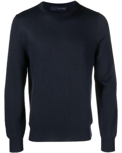 Tagliatore Lance Chevron-knit Wool Sweater - Blue