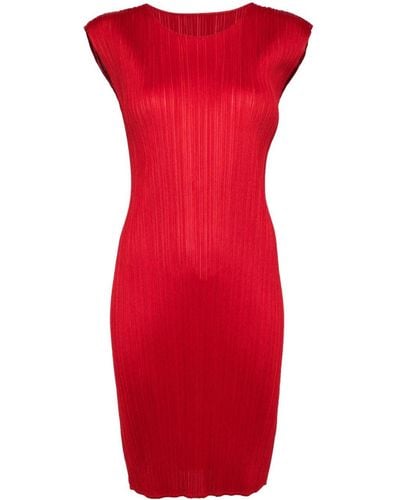 Pleats Please Issey Miyake Plissé-effect Round-neck Dress - Red