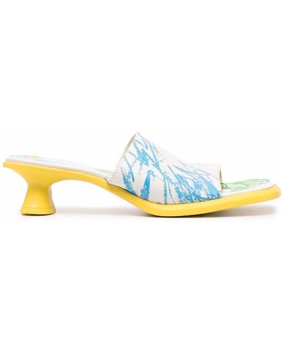 Camper Graphic-print Leather Mules - White