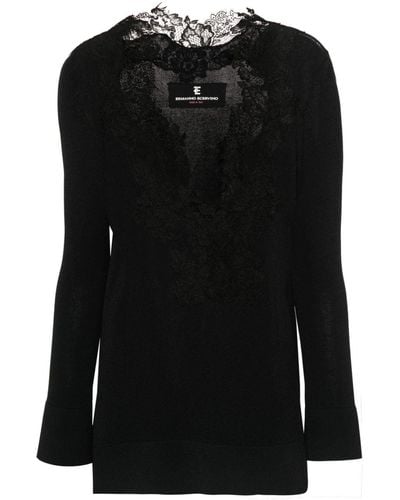 Ermanno Scervino Lace-trim Knitted T-shirt - Black