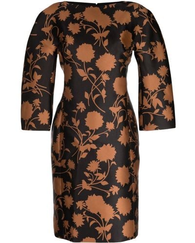 Versace Floral Silhouette Rounded Midi Dress - Black