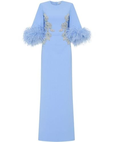 Rebecca Vallance Juliana Feather-cuff Embroidered Gown - Blue