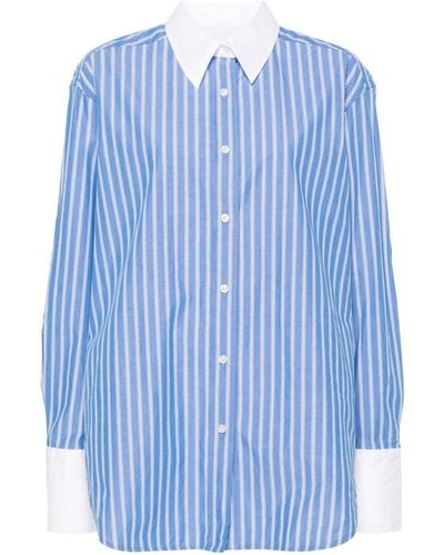 Samsøe & Samsøe Salovas Striped Organic Cotton Shirt - Blue