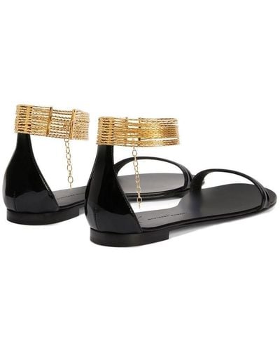 Giuseppe Zanotti Kay Gold Ankle-strap Flat Sandals - Black