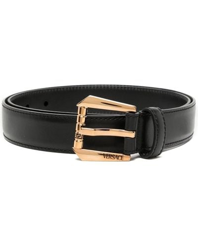 Versace Logo-engraved Leather Belt - Black