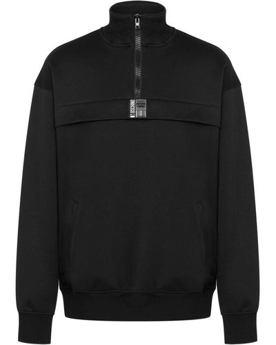 Moschino Logo-appliqué Zip-up Sweatshirt - Black