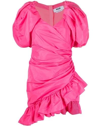 MSGM Ruffled-detail Taffeta Mini Dress - Pink