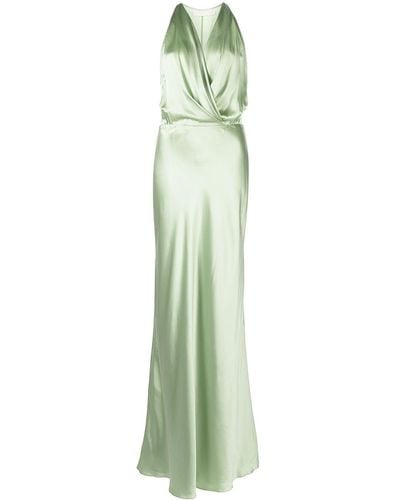 Michelle Mason Draped Halterneck Gown - Green
