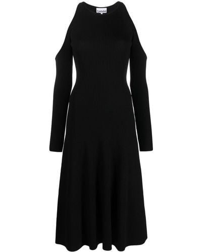 Ganni Melange Cut-out Midi Dress - Black