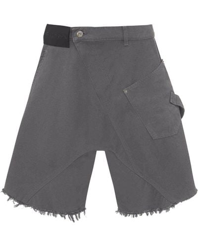 JW Anderson Deconstructed Frayed Cotton Shorts - Gray