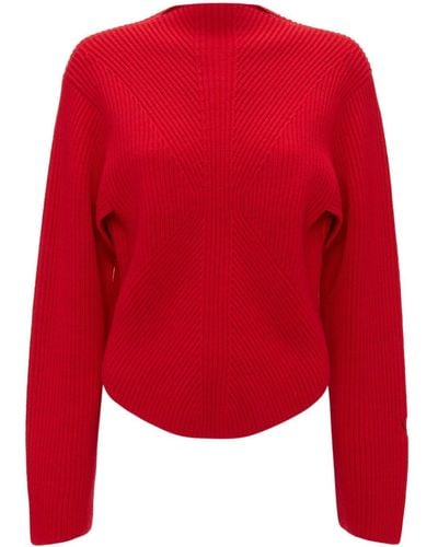 Victoria Beckham Pull en laine mélangée à logo brodé - Rouge