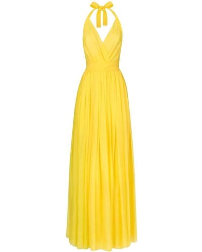 Dolce & Gabbana Pleated Halterneck Silk Maxi Dress - Yellow