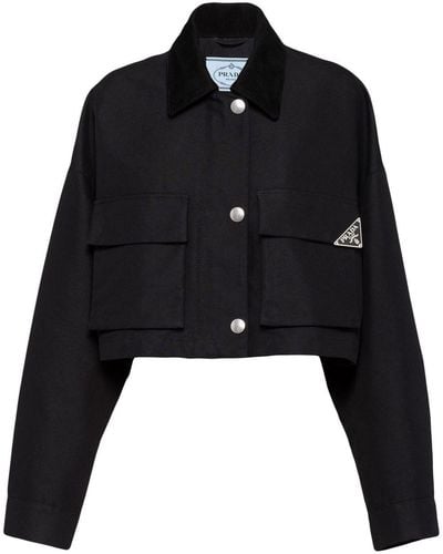 Prada Chaqueta corta con logo triangular - Negro