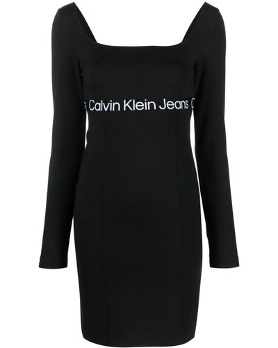 Calvin Klein Abito corto con banda logo - Nero